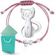 Bransoletki - Bransoletka dla dziewczynki srebrna na sznurku kotek srebro 925 regulowana - miniaturka - grafika 1