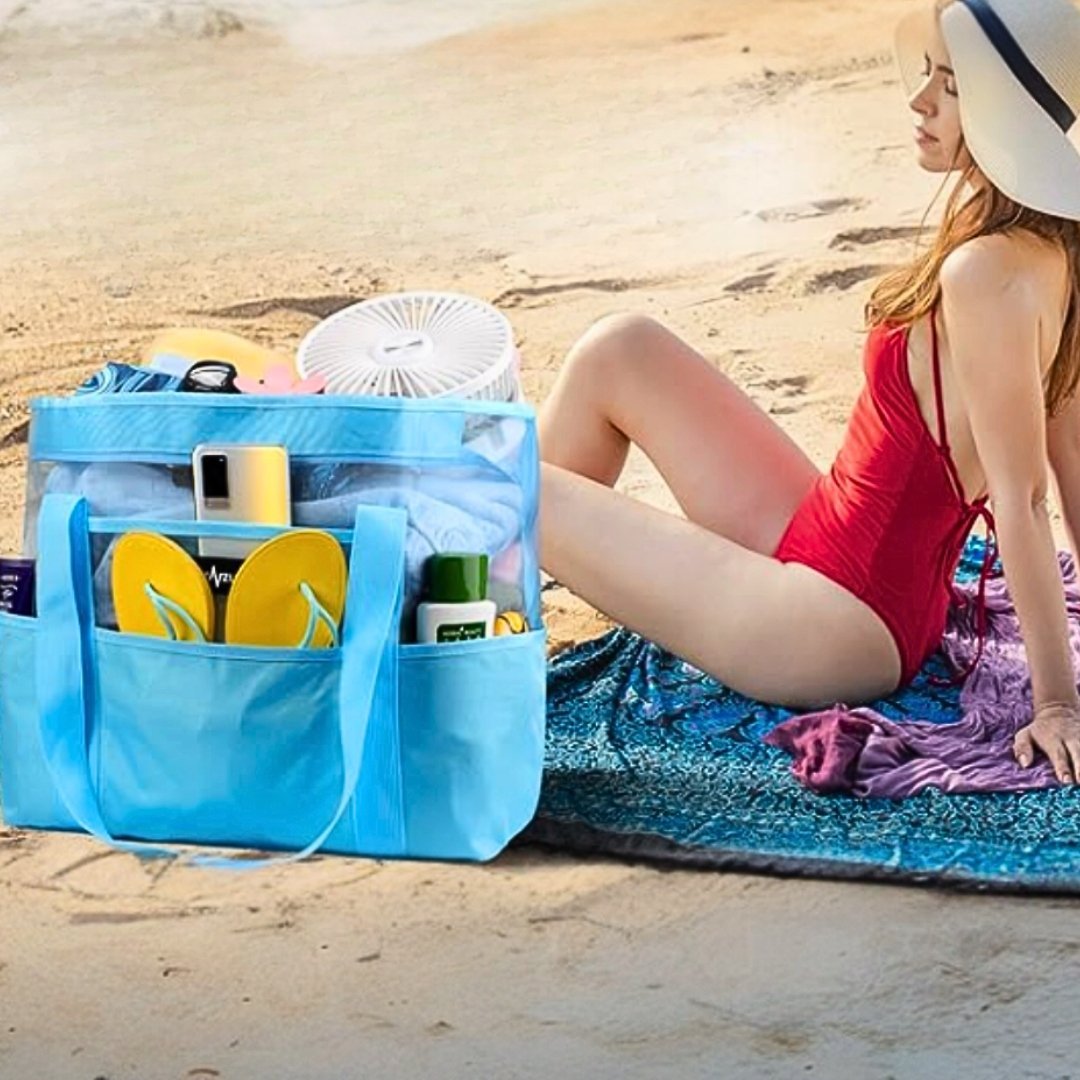 STYLOWA TORBA WODOODPORNA PLAŻOWA/MIEJSKA Z ZAMKIEM DUŻA - TORBY PLAŻOWE