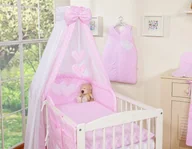 Pościel dla dzieci - Pościel 5-cz z baldachimem- Wiszące Serduszka białe grochy na różowym - miniaturka - grafika 1