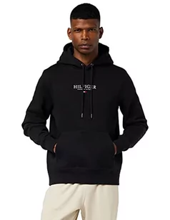 Tommy Hilfiger Męska bluza z kapturem z logo Hilfiger, czarna, M, Czarny, M - Bluzy męskie - miniaturka - grafika 1