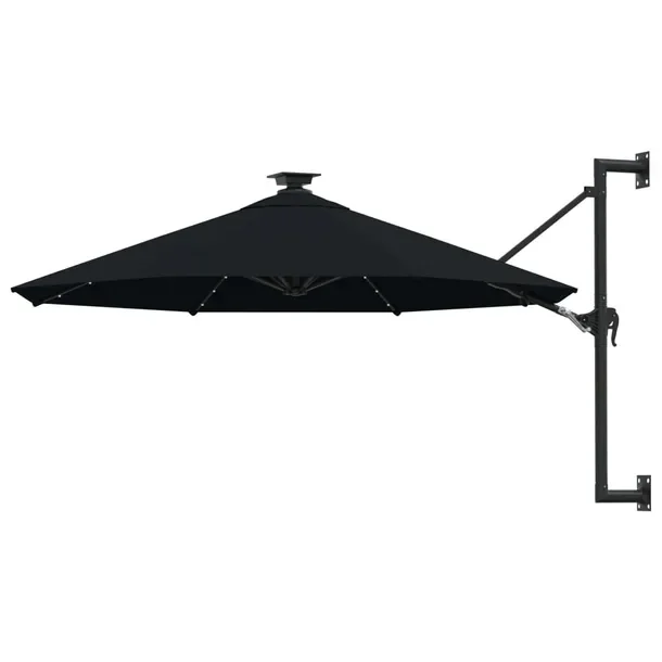 Parasol ścienny UV 300x131cm, czarny, metalowy słupek, 8 żeber, 28 diod