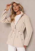 Kurtki damskie - Jasnobeżowa Kurtka Parka o Dwustronnym Kroju z Kapturem i Ściągaczem Tillionne - miniaturka - grafika 1