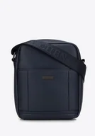 Torby męskie - Męska listonoszka z ekoskóry z obszytą kieszenią z przodu granatowa - miniaturka - grafika 1