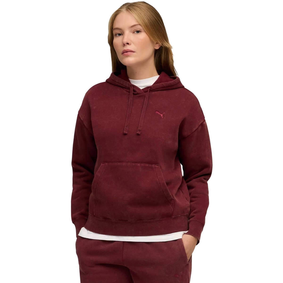 Bluza damska Puma ESS Elevated Relaxed Wash Hoodie bordowa 688103 96 L