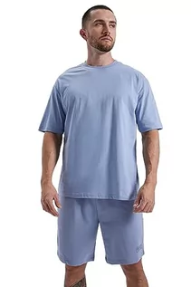 Koszulki męskie - DeFacto Męski Basic Oversized T-shirt męski – klasyczny T-shirt dla mężczyzn, niebieski, L - grafika 1