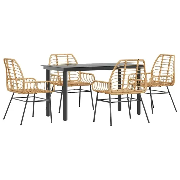 Zestaw Mebli Ogrodowych Rattan PE i Stal, Stół 140x70x74 cm, Krzesła 57x