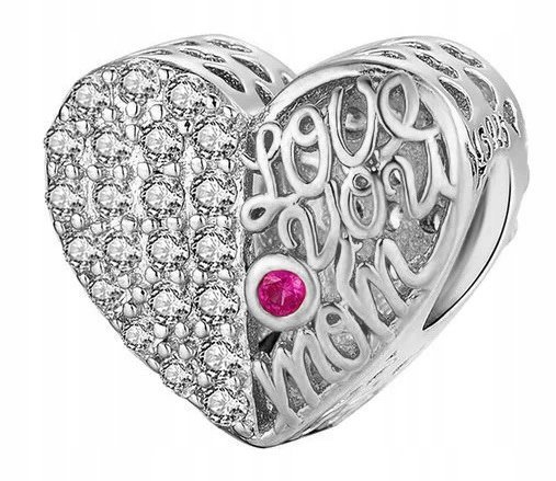 Charms Srebrny Love You Mom Kocham Cię Mamo Best Mother SREBRO 925