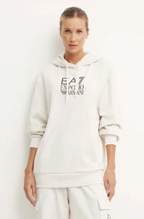 EA7 Emporio Armani bluza damska kolor beżowy z kapturem z nadrukiem TJZCZ.6DTM13 - Bluzy damskie - miniaturka - grafika 1