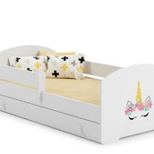 Łóżka dla dzieci i młodzieży - Białe Łóżko Dziecięce w Stylu Skandynawskim z Motywem Jednorożca 160x80 cm z Szufladą – Zawiera Materac Piankowy, Stelaż i Kompletna Konstrukcja - miniaturka - grafika 1