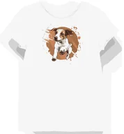 Koszulki i topy damskie - Koszulka damska biała z nadrukiem skaczącego Jack Russella w bieli i brązie L - miniaturka - grafika 1