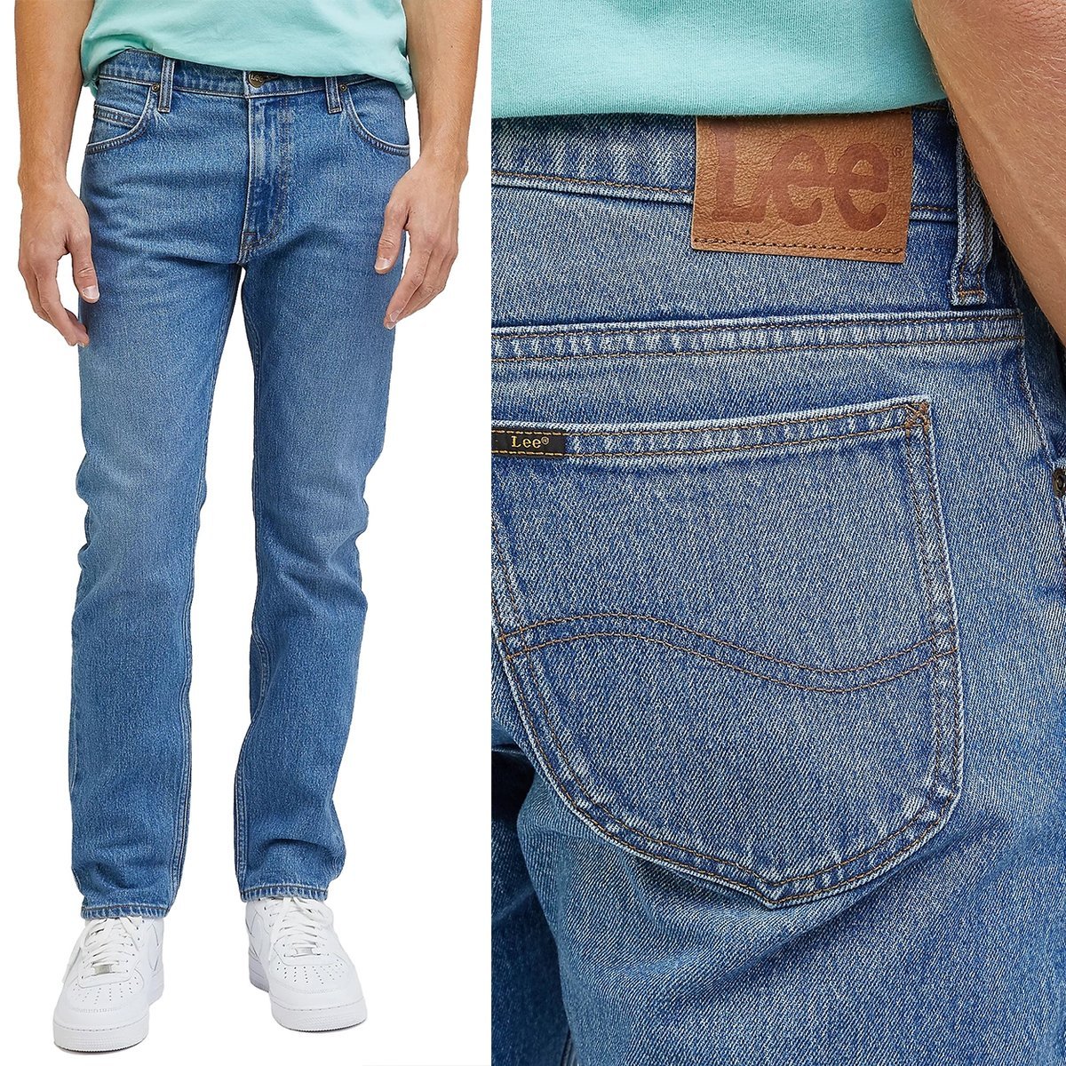 Lee RIDER SLIM Moody Blue Used lekko dopasowane spodnie jeansowe W31 L32