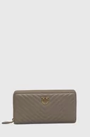 Portfele - Pinko portfel skórzany damski kolor szary - miniaturka - grafika 1