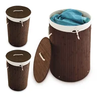 Kosze na bieliznę - relaxdays 3 x kosz na pranie bambusowy okrągły brązowy - miniaturka - grafika 1