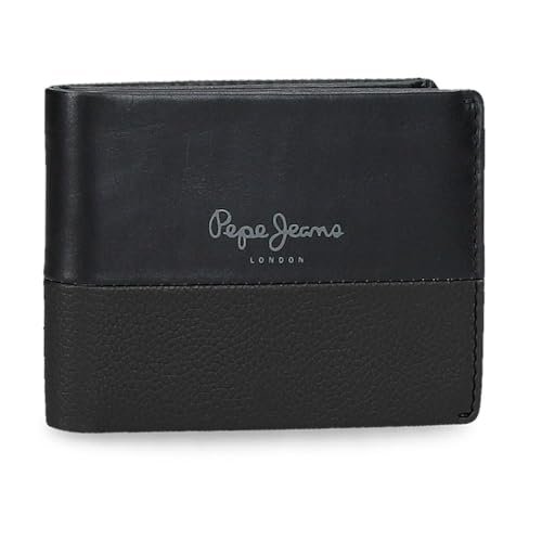 Pepe Jeans Podwójny Portfel Poziomy z Portfelem Czarny 11x8x1 cm Skóra by Joumma Bags, Czarny (Black), Talla única, Poziomy portfel z portfelem