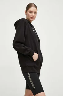 EA7 Emporio Armani bluza damska kolor czarny z kapturem z nadrukiem - Bluzy damskie - miniaturka - grafika 1