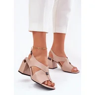 Sandały damskie - Eleganckie Sandały Damskie Na Słupku Vinceza 62238 Beżowe beżowy - miniaturka - grafika 1