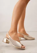 Sandały damskie - Złote Sandały na Obcasie ze Skórzaną Wkładką i Cyrkoniami Vylyra - miniaturka - grafika 1