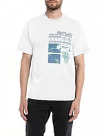 Koszulki męskie - Replay T-shirt męski, 011 Natural White, XXL - miniaturka - grafika 1