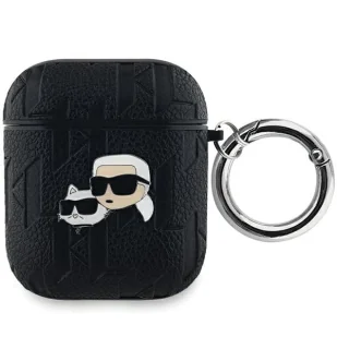 Etui Karl Lagerfeld Monogram Karl & Choupette Head na AirPods 1 / 2 - czarne - Akcesoria do słuchawek - miniaturka - grafika 1