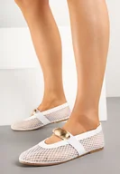 Baleriny - Białe Balerinki z Transparentnej Siateczki z Paskiem i Metaliczną Aplikacją Isorine - miniaturka - grafika 1