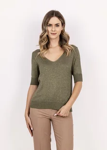 Dzianinowy t-shirt, z krótkim rękawem - SWE339 zielony MKM - Swetry damskie - miniaturka - grafika 1