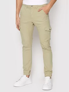 Spodnie męskie - Guess Spodnie materiałowe M2RB17 WEDW1 Beżowy Slim Fit - grafika 1
