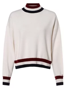 Tommy Hilfiger - Sweter damski z dodatkiem kaszmiru, beżowy|biały - Swetry damskie - miniaturka - grafika 1