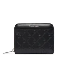 Portfele - Mały Portfel Damski Calvin Klein Emblem Aop Embossed Zip Around LV04F1081G Czarny - miniaturka - grafika 1