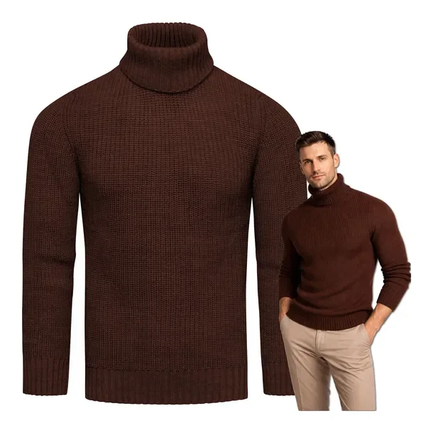 Sweter męski golf wełniany brązowy ciepły i wygodny L