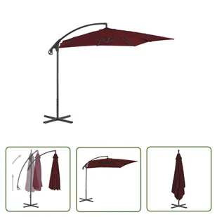 The Living Store Parasol wiszący ze stalowym słupkiem - 250x250 cm - czerwone wino - Parasol Wiszący - Parasole ogrodowe - miniaturka - grafika 1