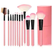 Pędzle do makijażu - Zestaw 12 PEDZLI do Makijażu w Etui różowe AG92M - miniaturka - grafika 1