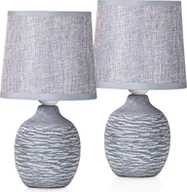Oprawy, klosze i abażury - zestaw 2 lamp stołowych lub nocnych BRUBAKER 27 cm kamiennoszare ceramiczne podstawy lamp ze strukturą i lnianymi kloszami - miniaturka - grafika 1