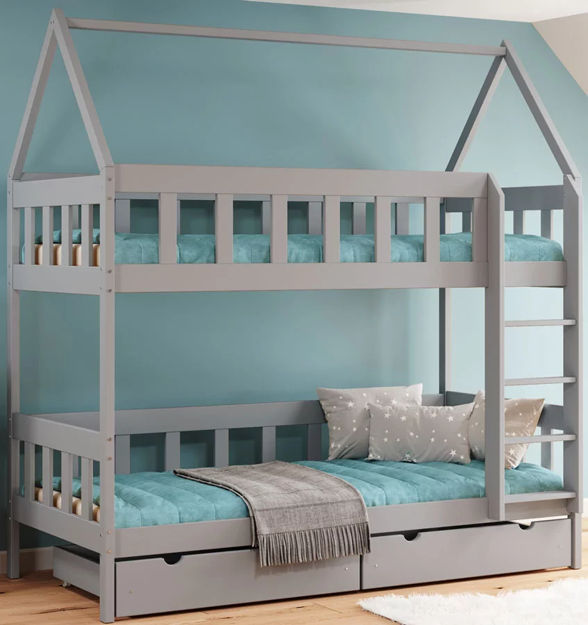 Szare skandynawskie łóżko piętrowe dla dzieci Gigi 4X 200x90 cm