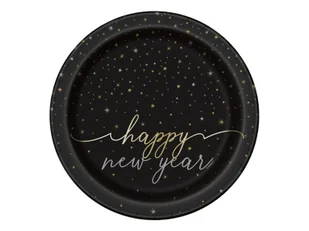 Talerzyki papierowe Happy New Year Disco - 23 cm - 8 szt. - Dekoracje i nakrycia stołu na imprezę - miniaturka - grafika 1