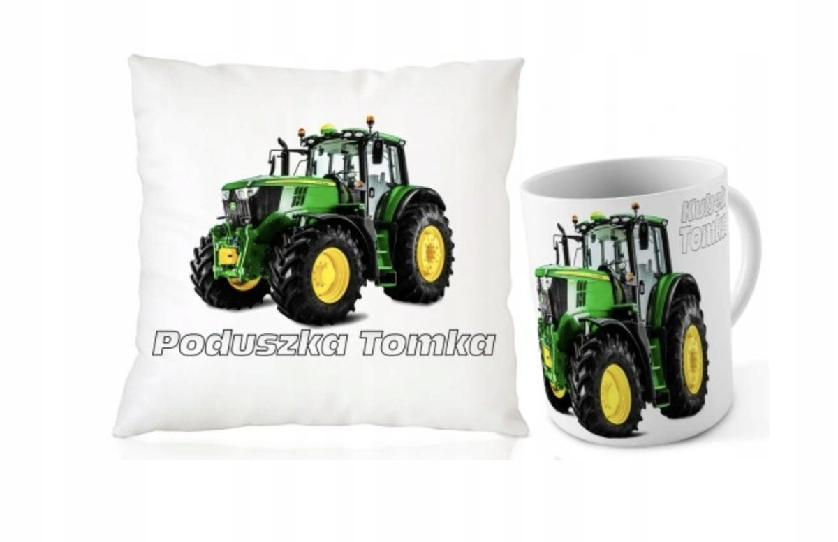 ZESTAW PODUSZKA + KUBEK Prezent JOHN DEERE TRAKTOR ROLNIK + IMIĘ
