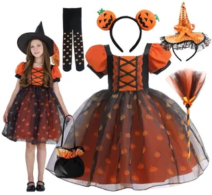 Strój Przebranie Czarownica Wiedźma Sukienka Kostium Na Halloween 110 116 - Stroje karnawałowe - miniaturka - grafika 1
