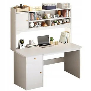 BIURKO KOMPUTEROWE BIAŁE LOFT POD LAPTOP KOMPUTER NOWOCZESNE Z 7 PÓŁKAMI SOLIDNE - Biurka - miniaturka - grafika 1