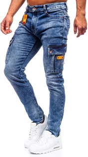 Spodnie męskie - Granatowe jeansowe spodnie męskie bojówki skinny fit Denley R51006S0 - grafika 1