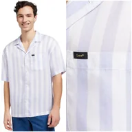Koszule męskie - Lee CAMP SHIRT Iris bardzo luźna biała koszula w pasy krótki rękaw LOOSE L - miniaturka - grafika 1