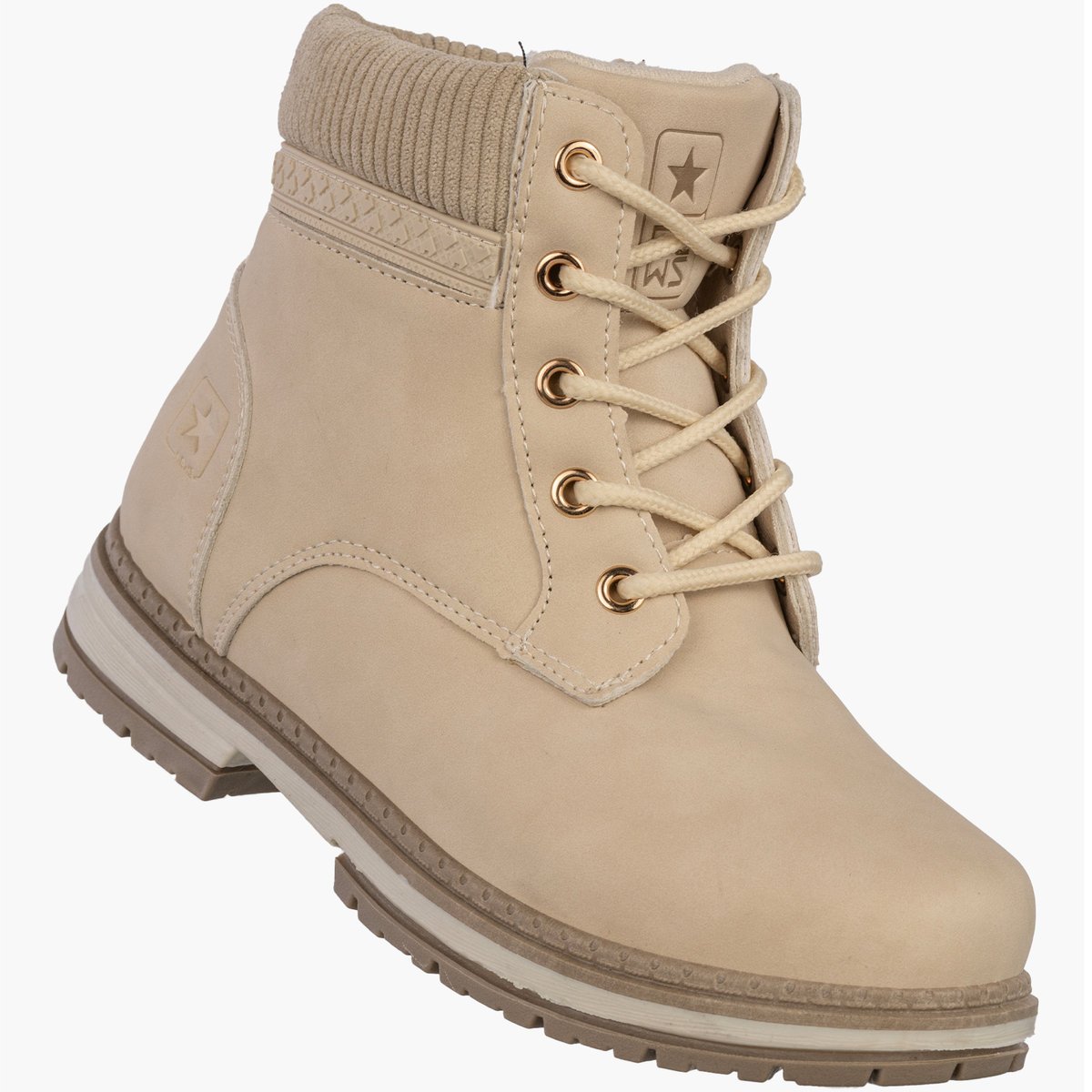 Botki Damskie Ekoskóra Buty Ocieplane Trapery Na Zimę Beżowe NEWS Beżowy 37