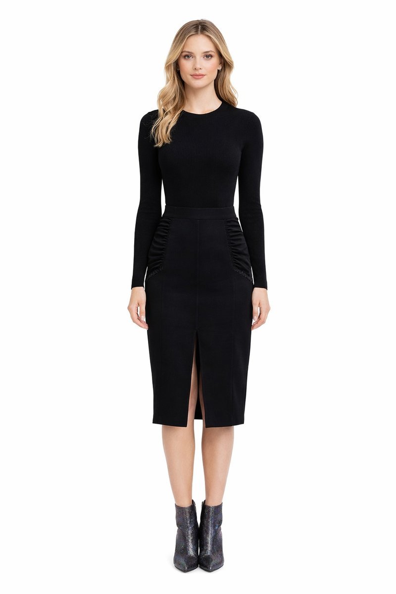 PINKO CZARNA OŁÓWKOWA SPÓDNICA Z MARSZCZENIEM I ROZPORKIEM 40 I4A