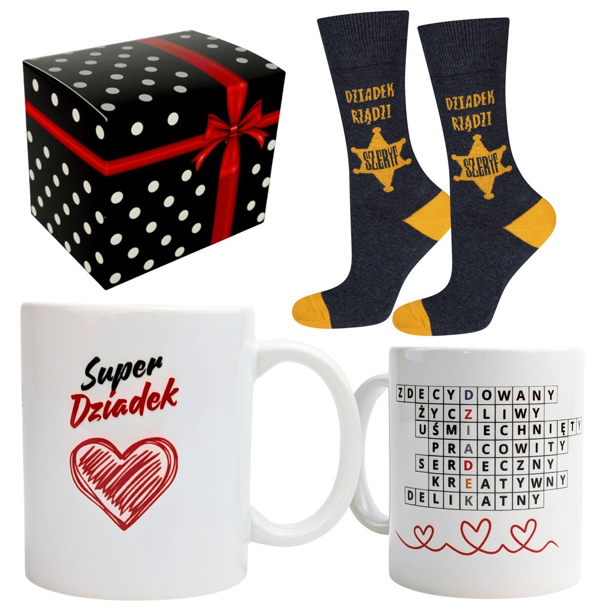 PREZENT dla Dziadka Skarpety męskie 40/45 i kubek z nadrukiem w pudełku