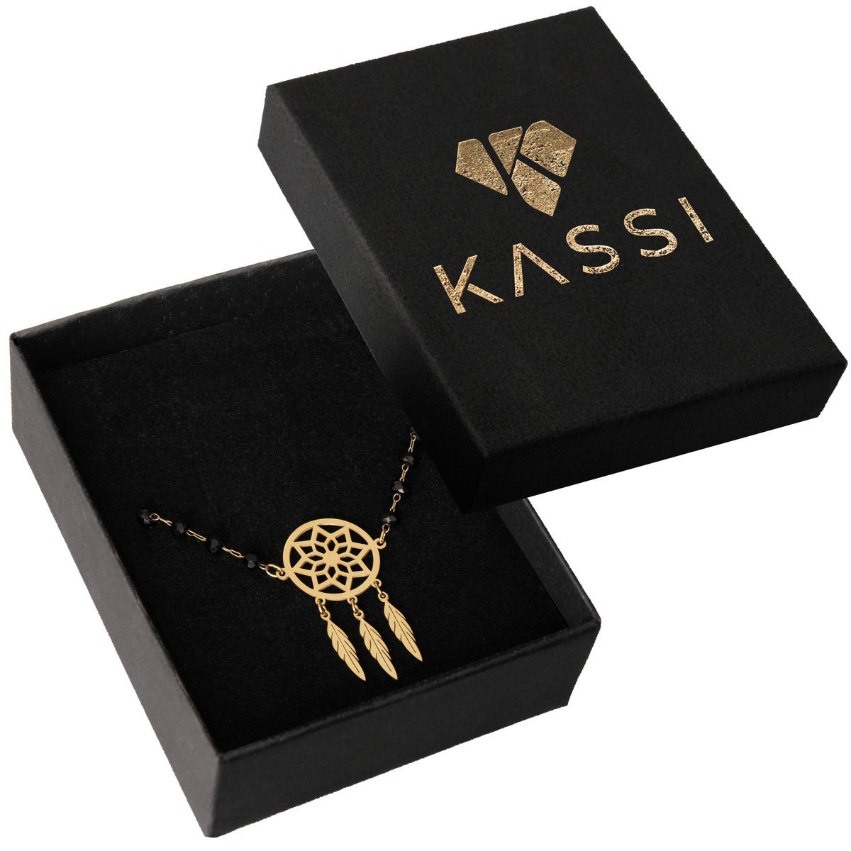 Bransoletka damska złota Piórko stal chirurgiczna łańcuszek stali pozłacana