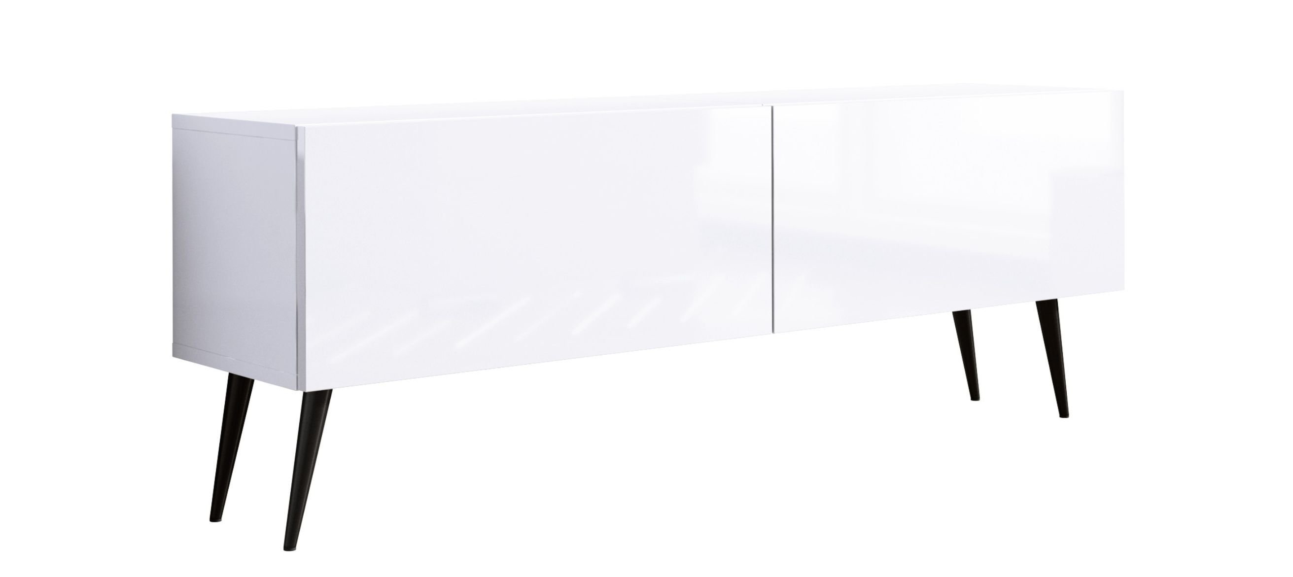 Szafka pod TV biała matowa / biała błyszcząca, czarne nogi, A: szer: 140 cm, wys: 52 cm, gł: 32 cm