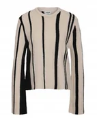 Swetry damskie - NOISY MAY SWETER BEŻOWY W CZARNE PASKI Z OKRĄGŁYM DEKOLTEM XS XQA - miniaturka - grafika 1