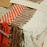 Koce - KOC pled 130x160 frędzle narzuta BOHO pasy rudy gruby ścieg - miniaturka - grafika 1