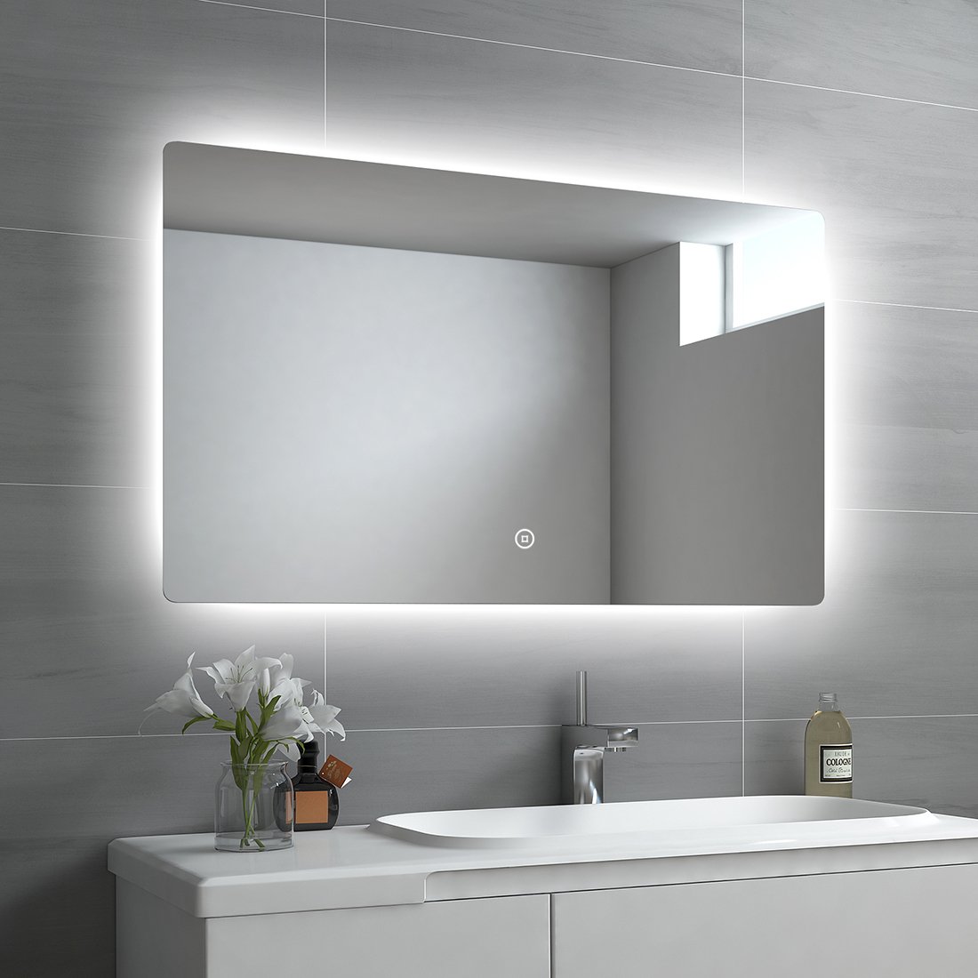 EMKE lustro łazienkowe LED lustro łazienkowe lustro ścienne z oświetleniem 100x60cm 3 kolory światła ściemnialne lustro dotykowe funkcja pamięci lustro do makijażu