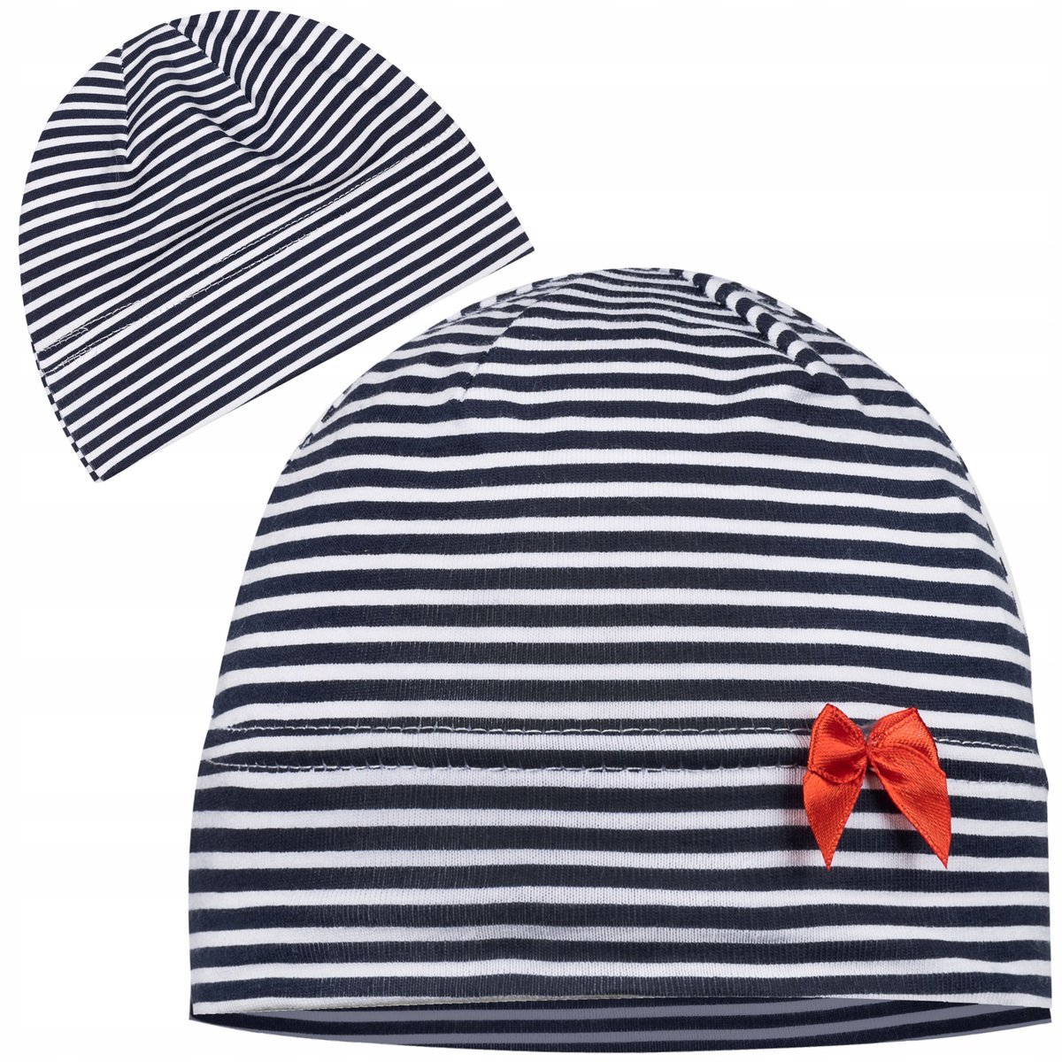 Czapka Biała Granatowa Bawełniana Paseczki 40