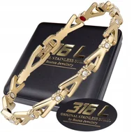 Bransoletki - ZŁOTA ZDROWOTNA BRANSOLETKA MAGNETYCZNA DAMSKA Z CYRKONIAMI SUPER JAKOŚĆ - miniaturka - grafika 1