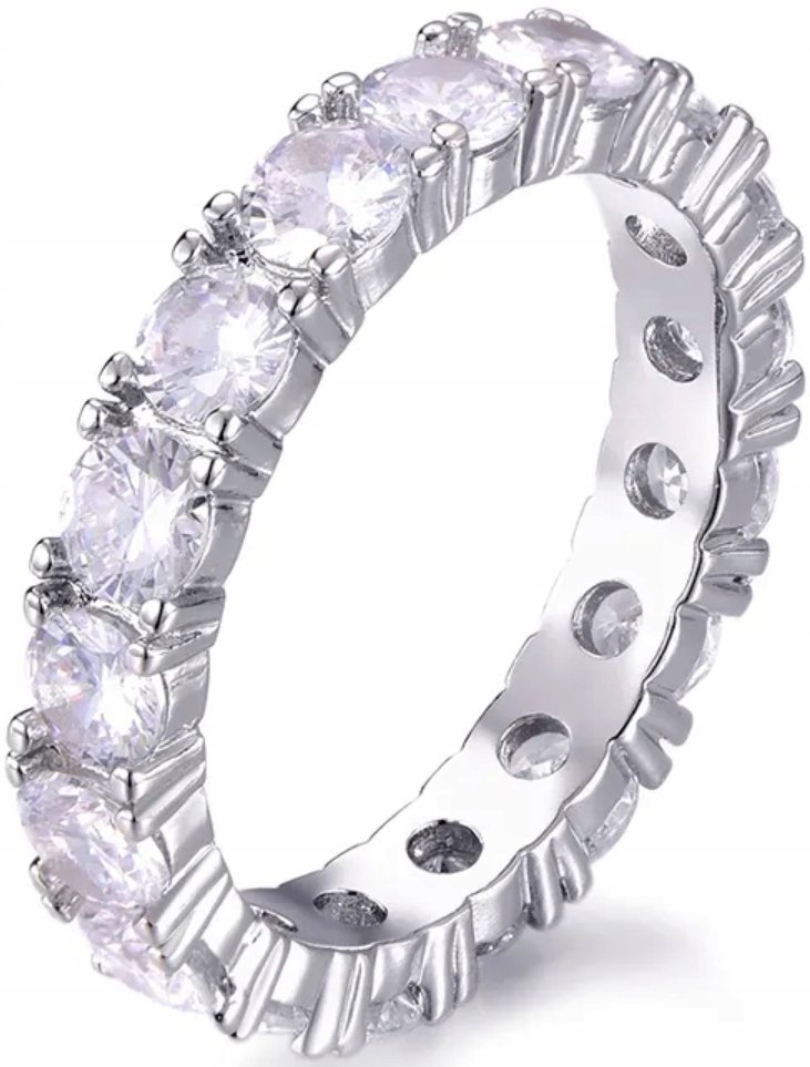 Srebrny Pierścionek Białe Cyrkonie Posrebrzana Obrączka Kamień